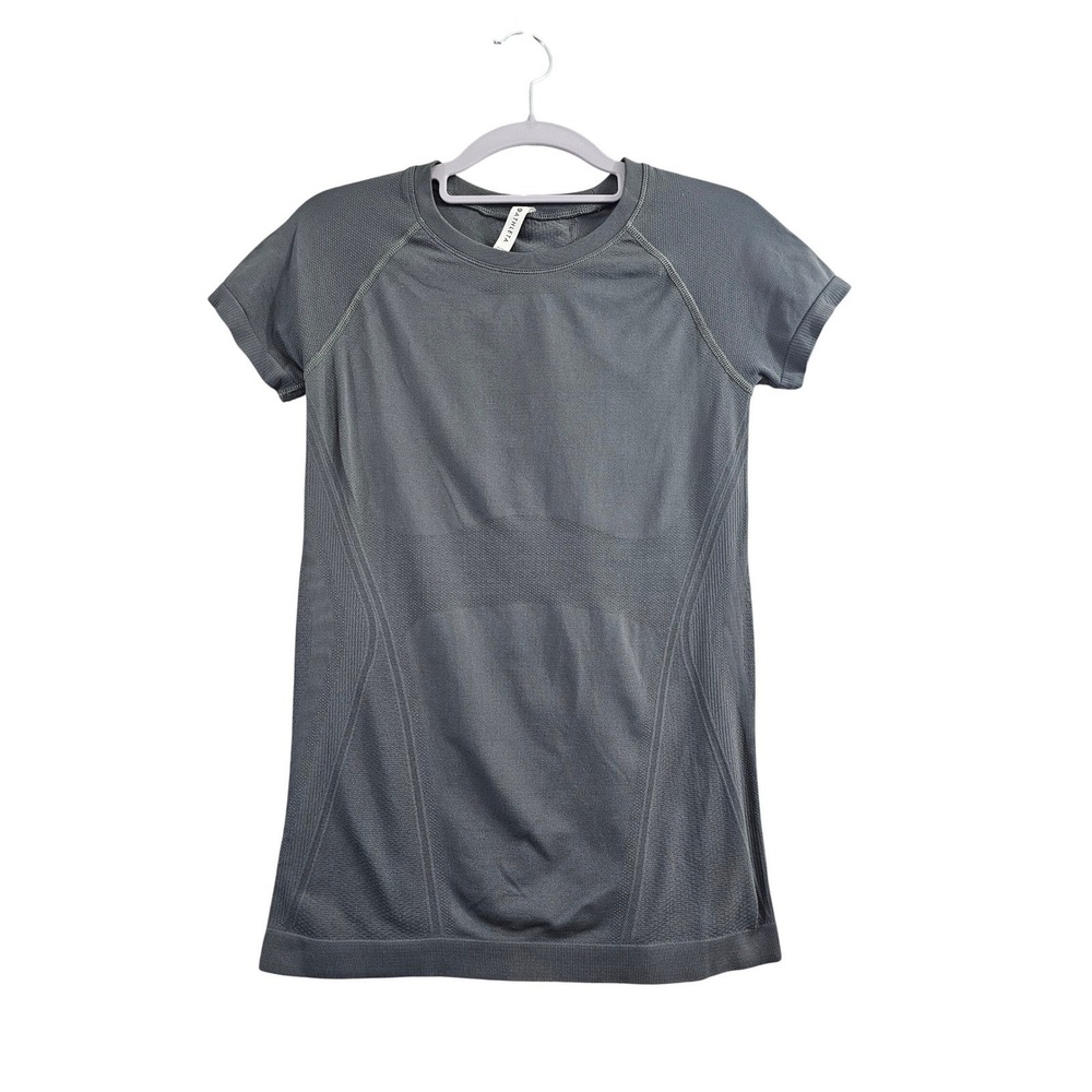 Athleta Momentum Tee Women XS Gray Solid Seamless Short Sleeve Athletic Top euc